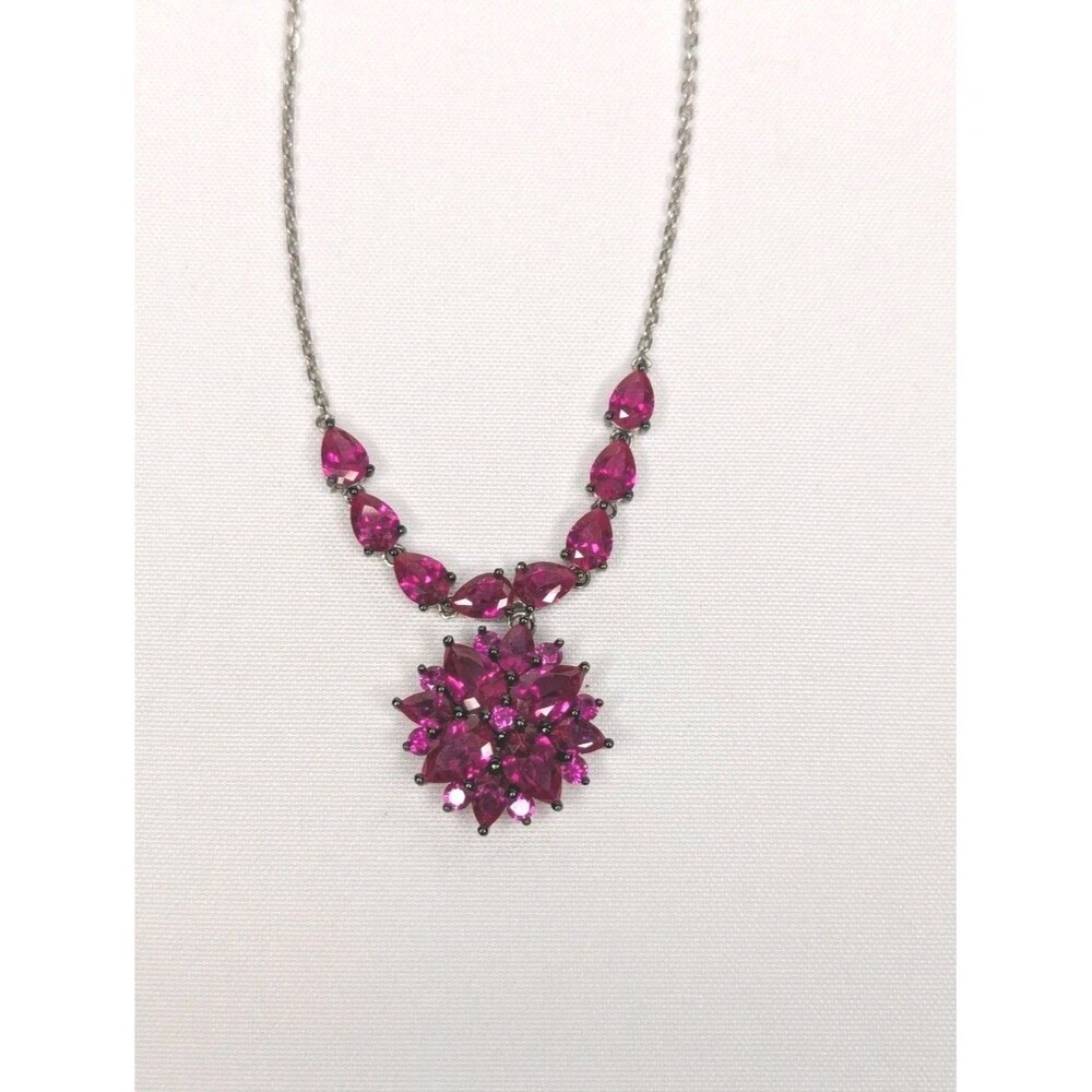 JTV Necklace - Oval Cabochon Star Ruby, Red, Sterling Silver